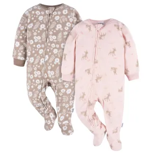 2-Pack Baby & Toddler Girls Pink Deer Fleece Pajamas