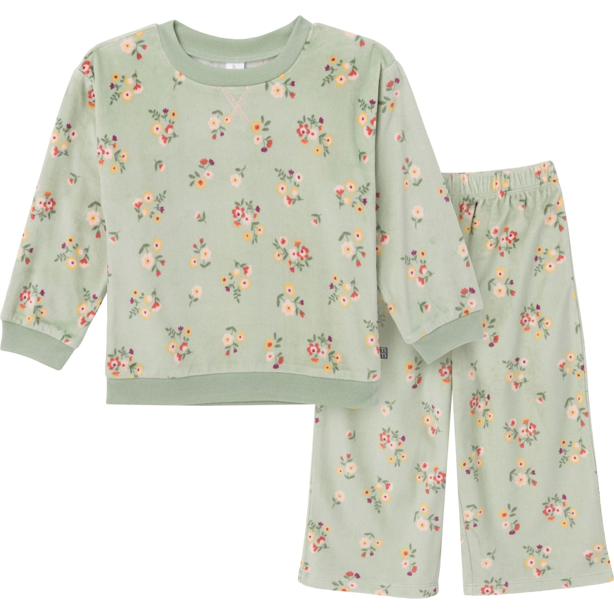 2-Piece Infant & Toddler Girls Green Flower Fleece Pajama Set