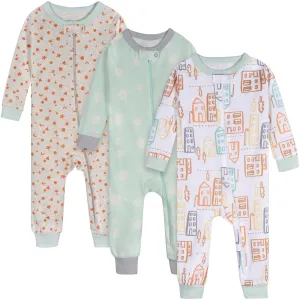 3-Pack Cozy Neutral City Sunset Footless Baby Pajamas