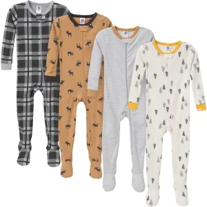 4-Pack Baby & Toddler Boys Moose Snug Fit Footed Pajamas