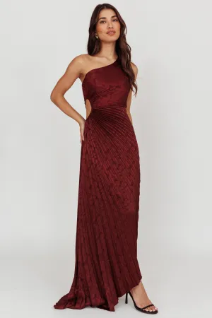 Amelie One-Shoulder Accordion Pleat Maxi Dress Merlot