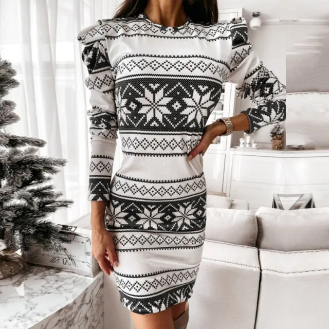 Amy Fashion - Elegant Puff Shoulder Long Sleeve Dresses