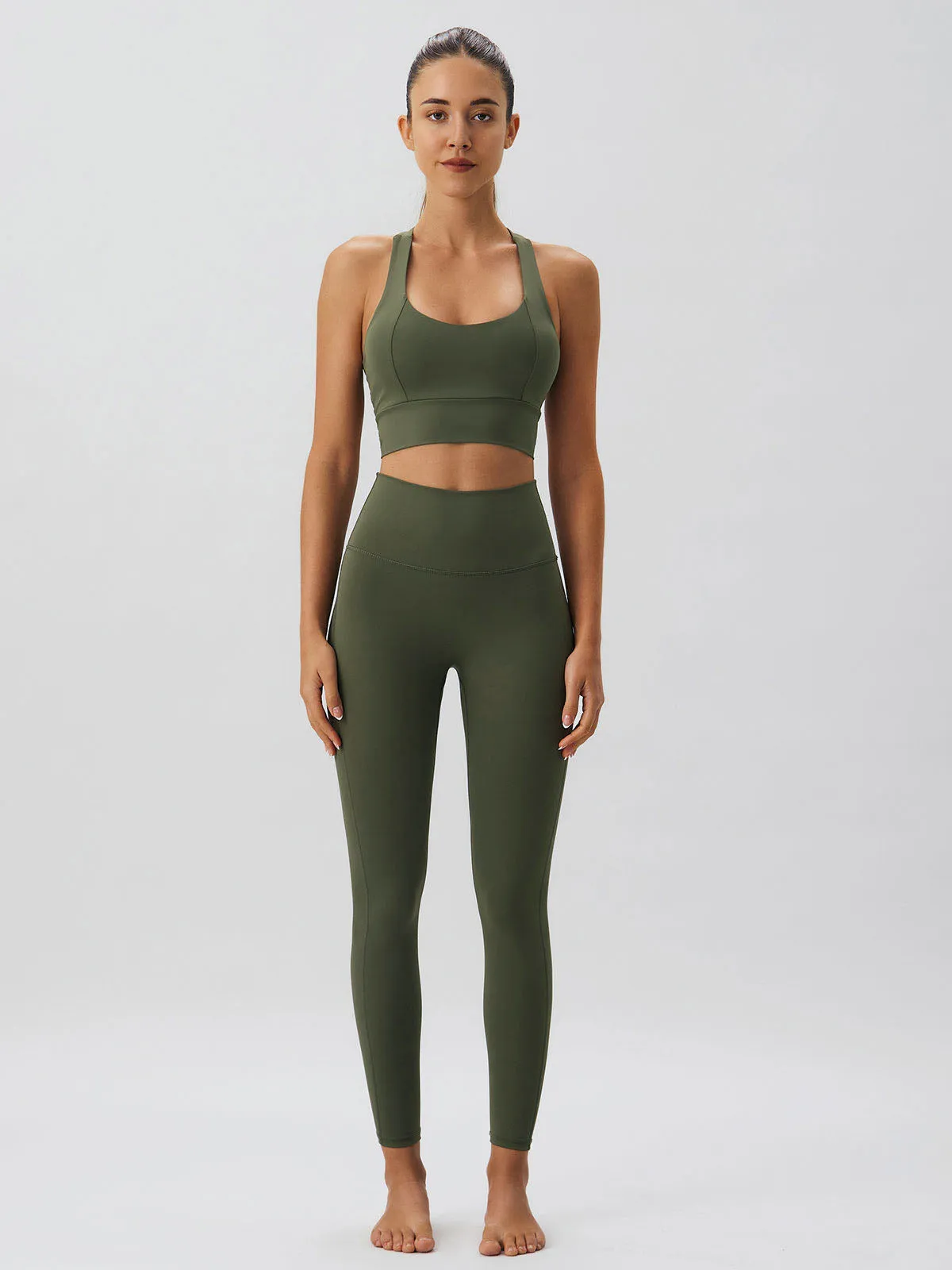 Army Green High Waisted Leggings 24”