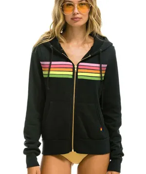 Aviator Nation Women 5 Stripe Zip Hoodie Charcoal/Pink Green