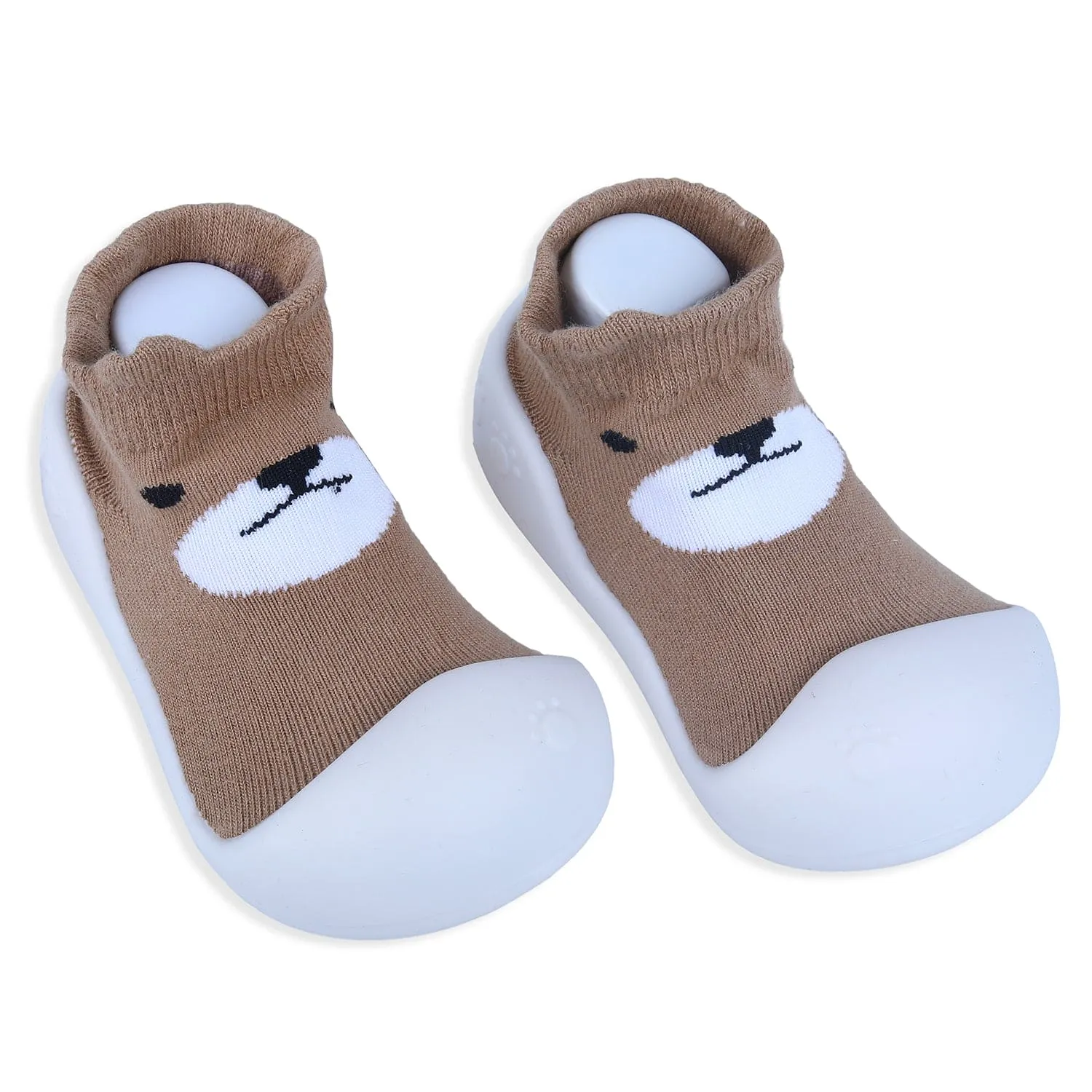 Baby Moo Cute Bear Rubber Comfortable Sole Slip-On Sock Shoes - Brown