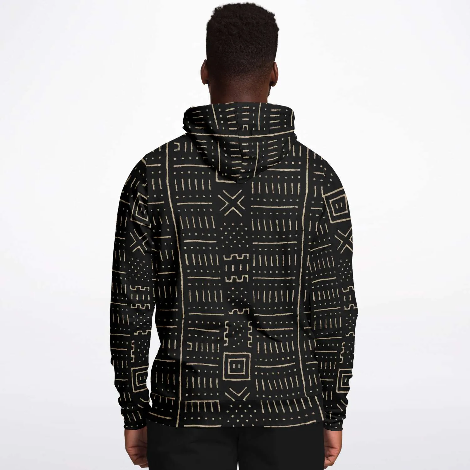 Bogolan Tribal Hoodie, Black and Gold , Bamana Tribe Boho, Mali Mudcloth, Kuba, Kilim, Ethnic African Hippie Baule Pullover Hoodie