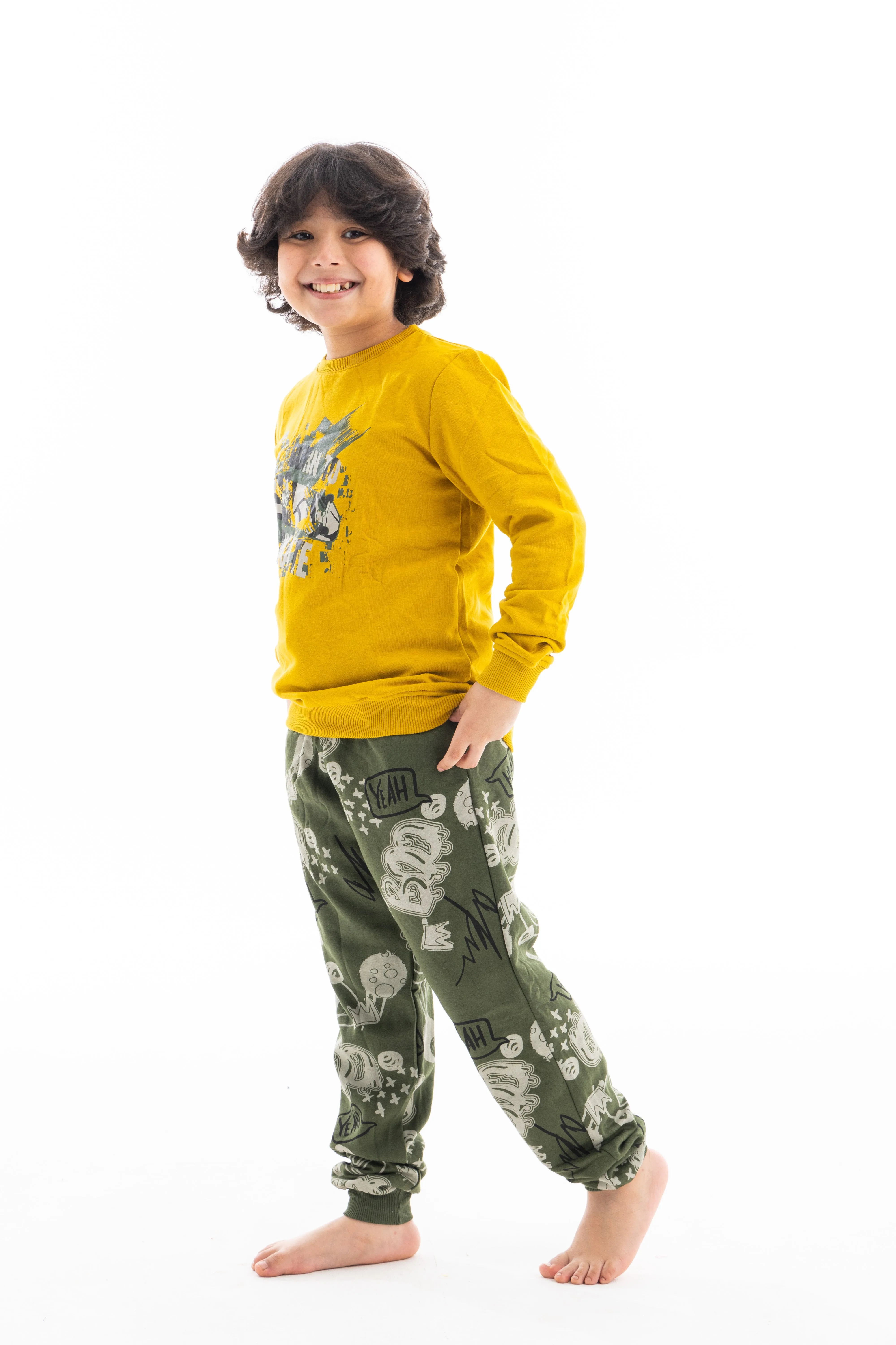 Boys' Winter Pajamas and Sweatshirt - Mustard