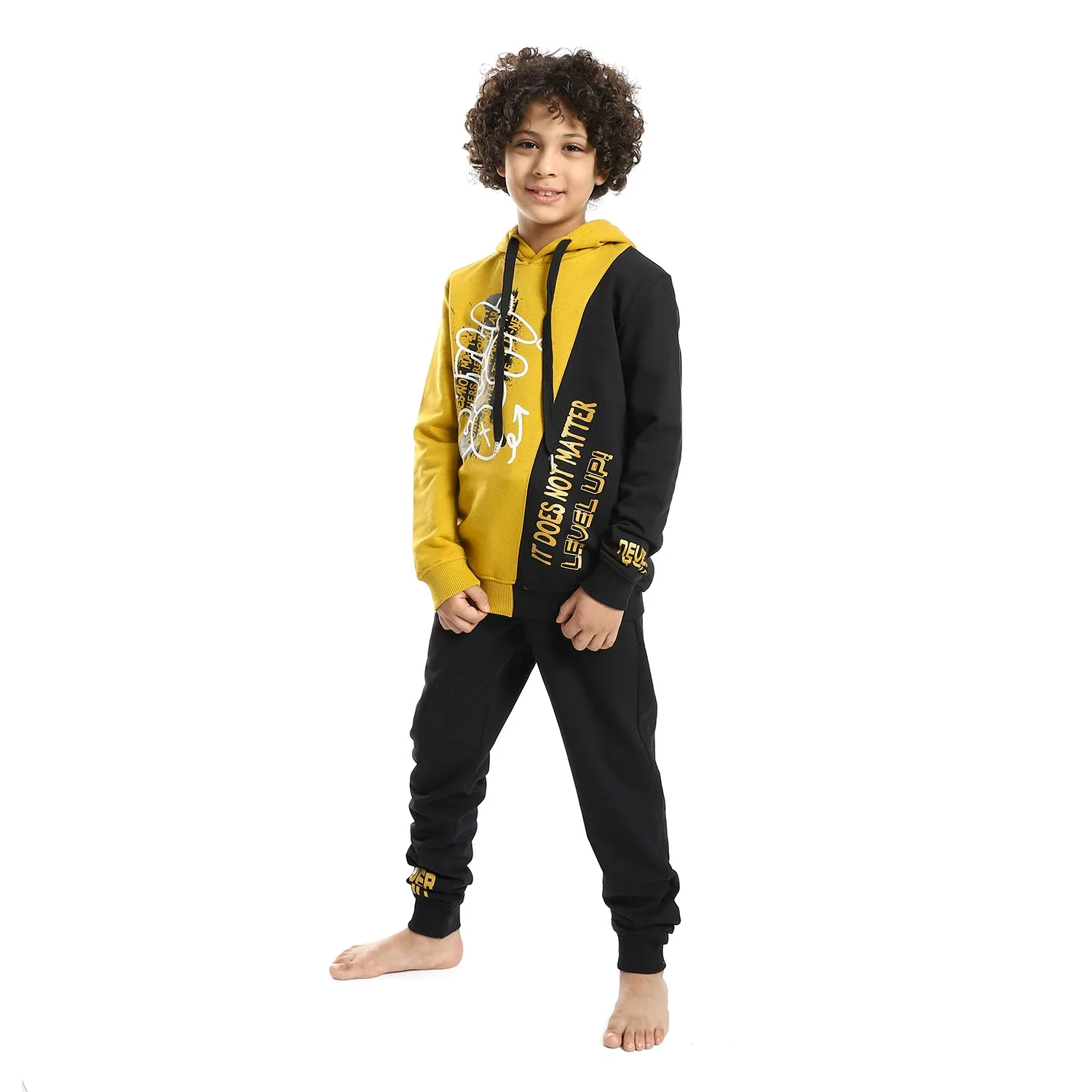 Boys' Winter Pajamas, Hoodie and Pant - Black & Yellow