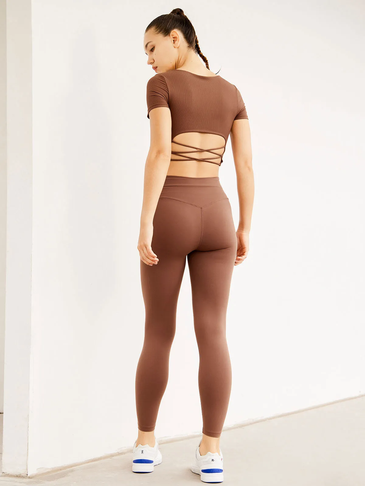 Brown Middle Waisted Leggings 25″