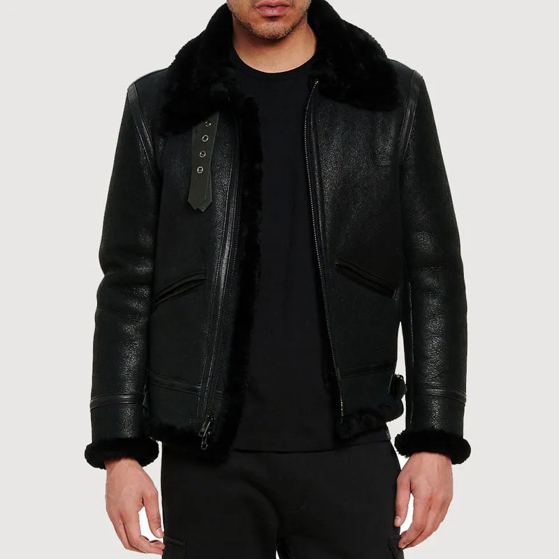 Buy Best Style Genuine Mens Black Sherpa Shearling Leather Jacket