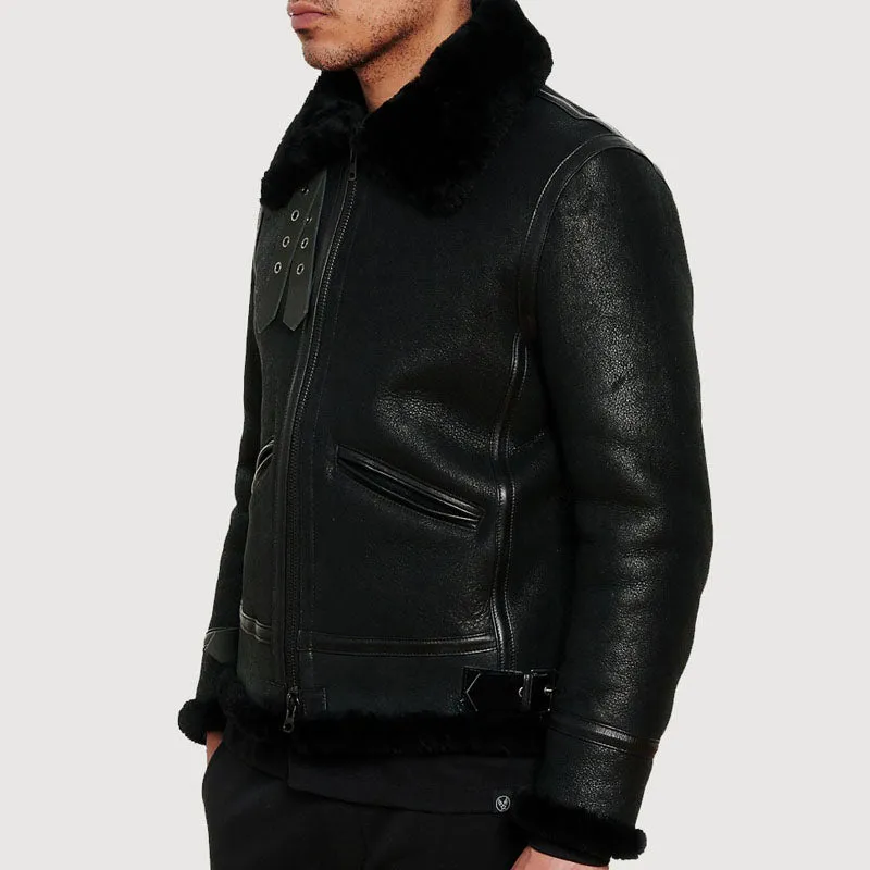 Buy Best Style Genuine Mens Black Sherpa Shearling Leather Jacket