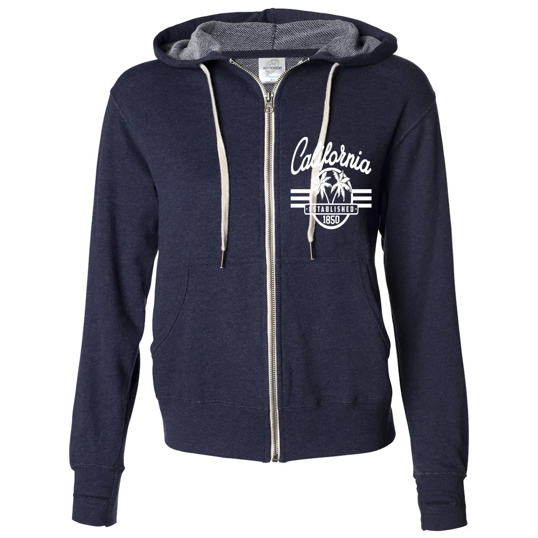 California Palm Tree Logo Premium Unisex French Terry Full-Zip Sweatshirt - Heathered Navy