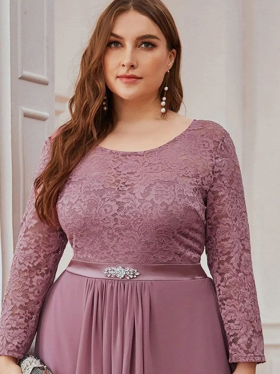 Classic Floral Lace Bridesmaid Dress with Long Sleeve