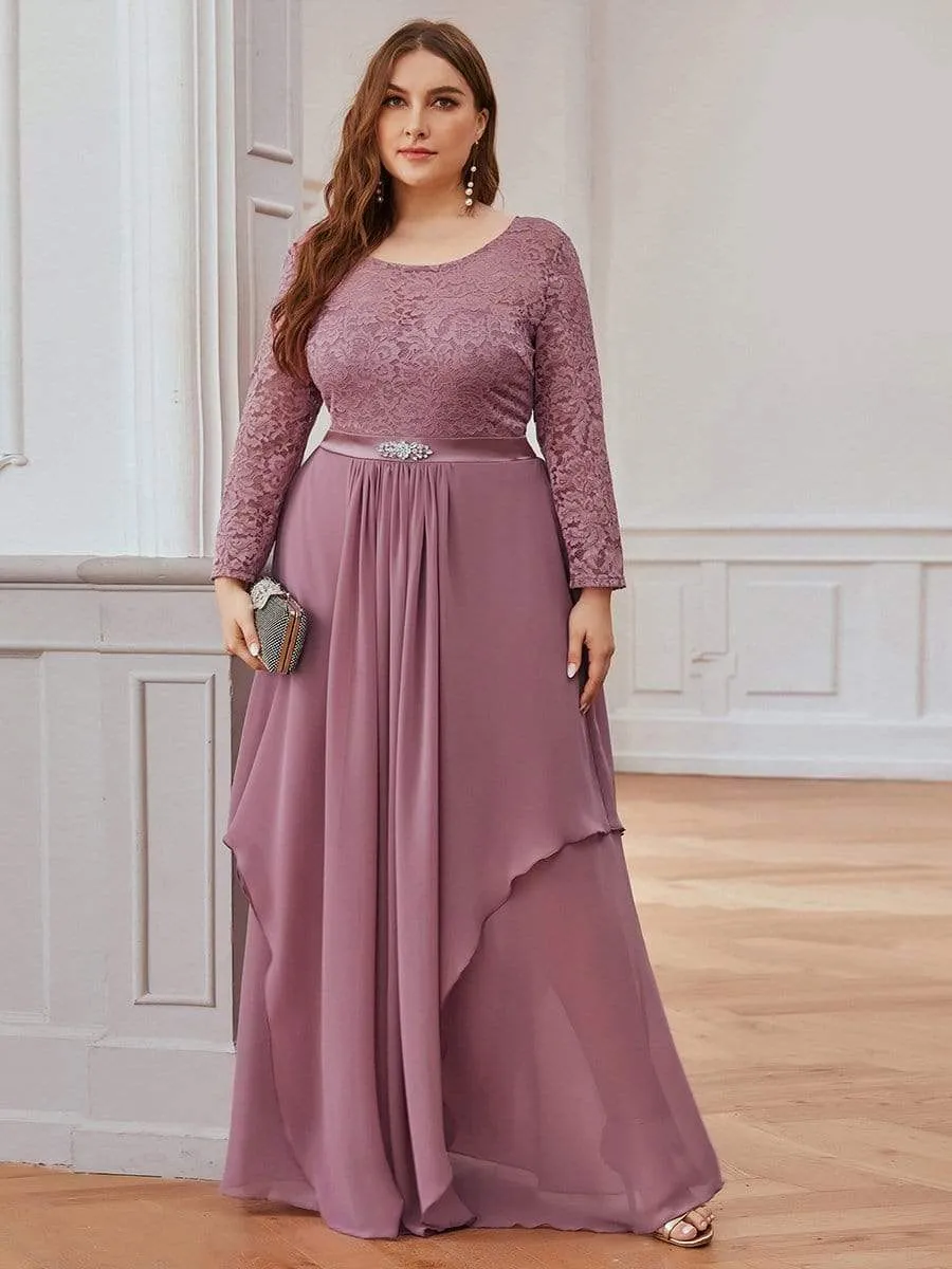 Classic Floral Lace Bridesmaid Dress with Long Sleeve