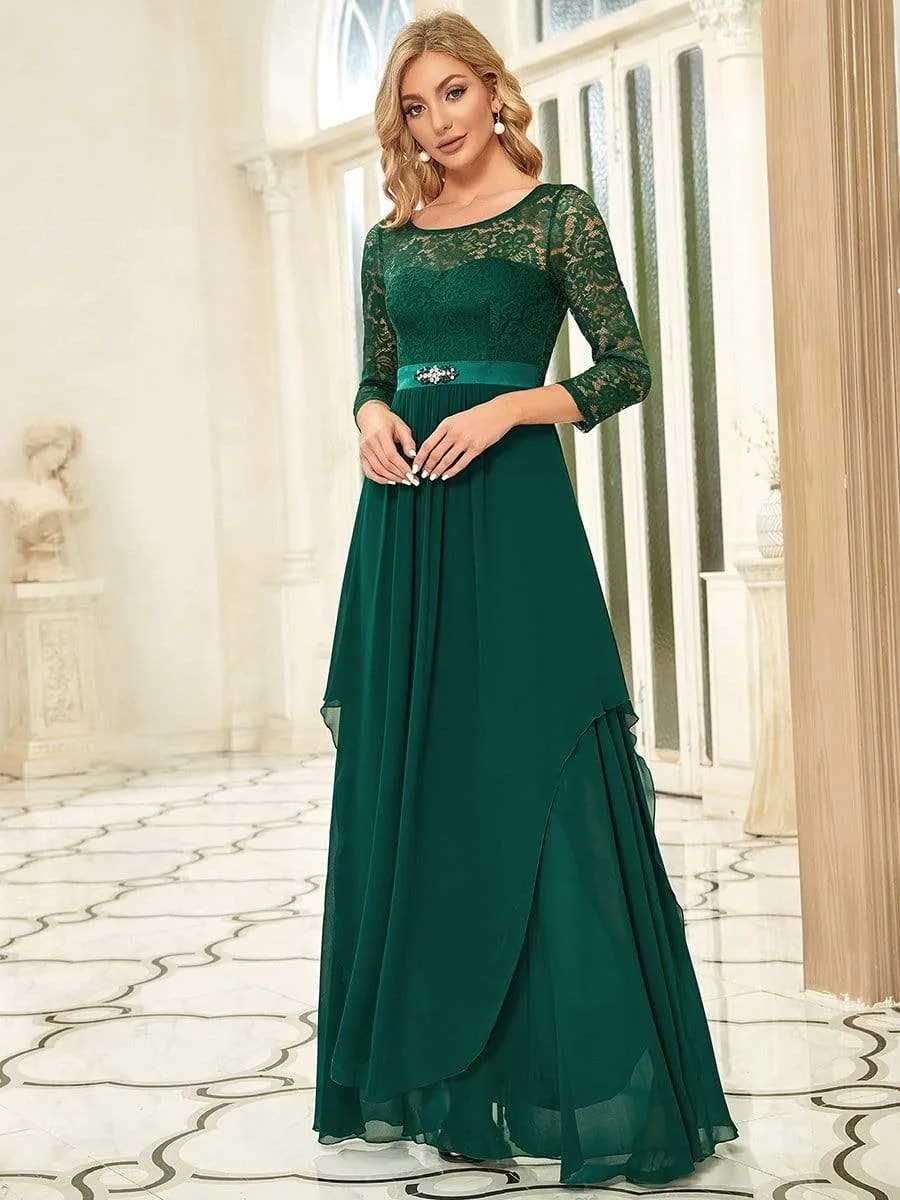 Classic Floral Lace Bridesmaid Dress with Long Sleeve