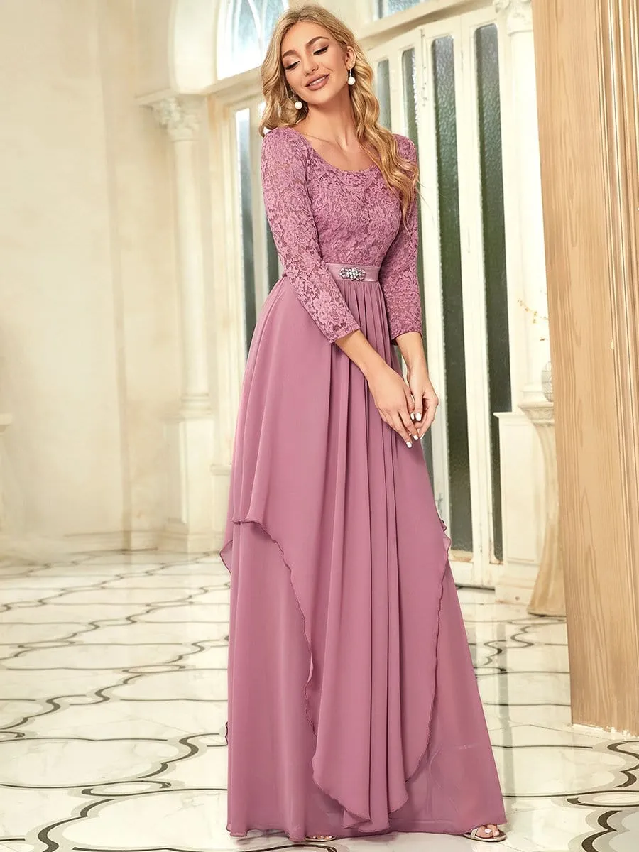 Classic Floral Lace Bridesmaid Dress with Long Sleeve