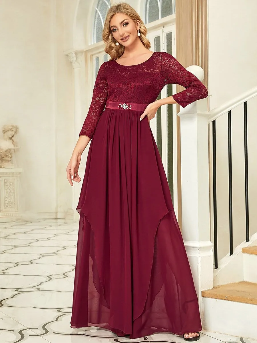 Classic Floral Lace Bridesmaid Dress with Long Sleeve