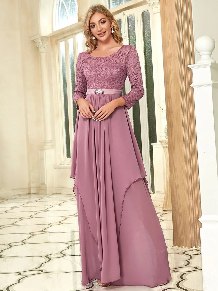 Classic Floral Lace Bridesmaid Dress with Long Sleeve