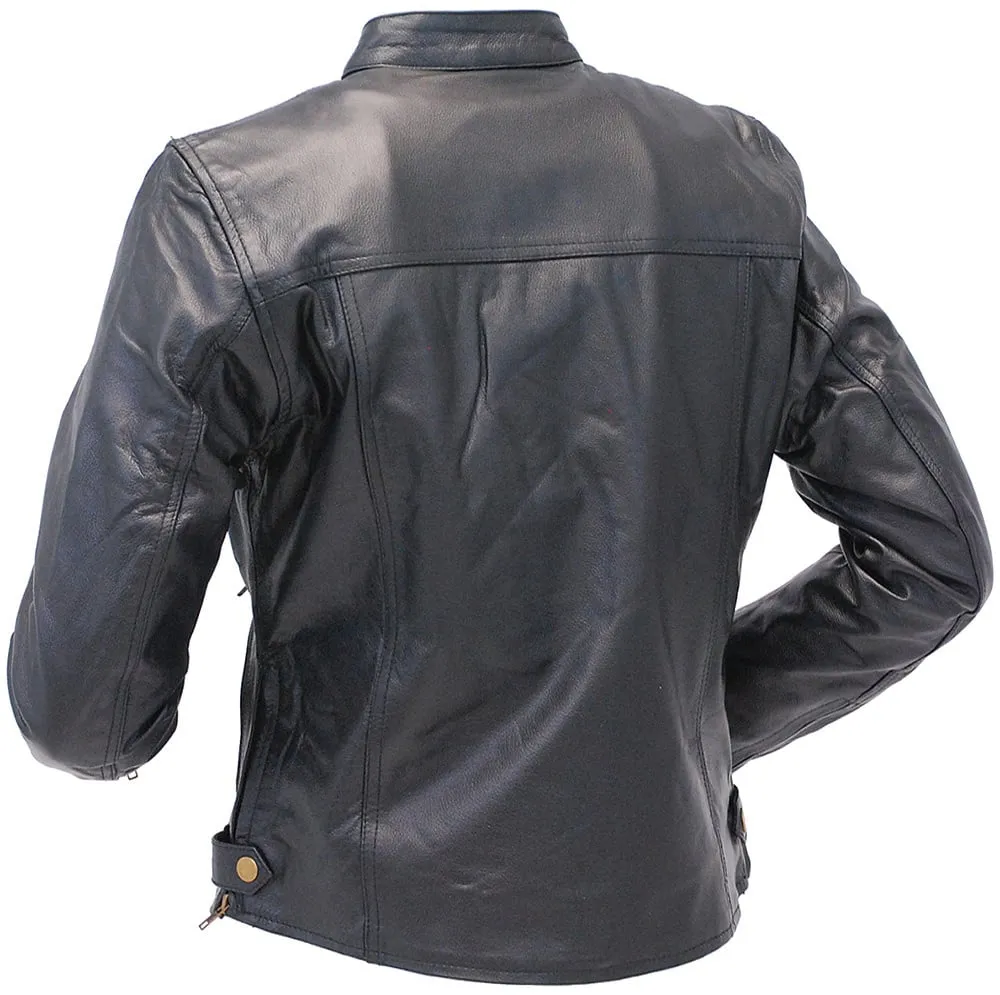 Classic Leather Cafe Racing Jacket for Women #L6557ZK ()