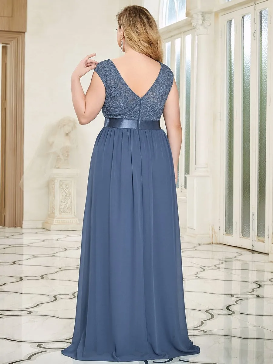 Classic Round Neck V Back Lace Bodice Bridesmaid Dress