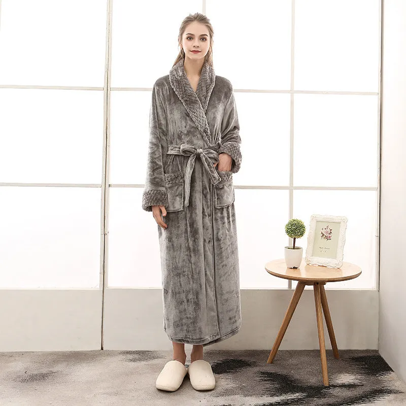 Cozy Long Robe with Long Sleeves in Solid Colors - 100% Polyester Fiber