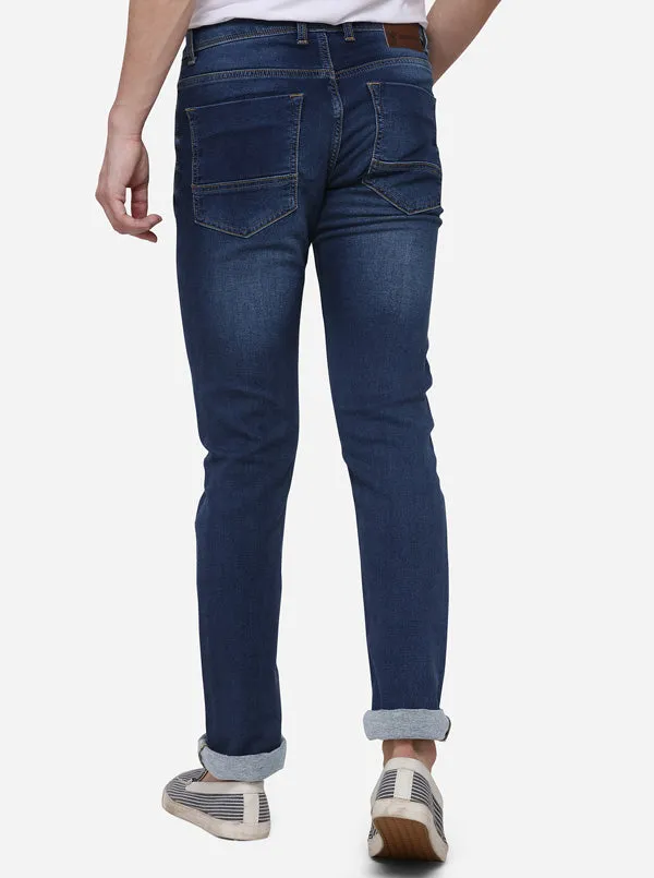 Dark Blue Straight Fit Solid Jeans | Greenfibre