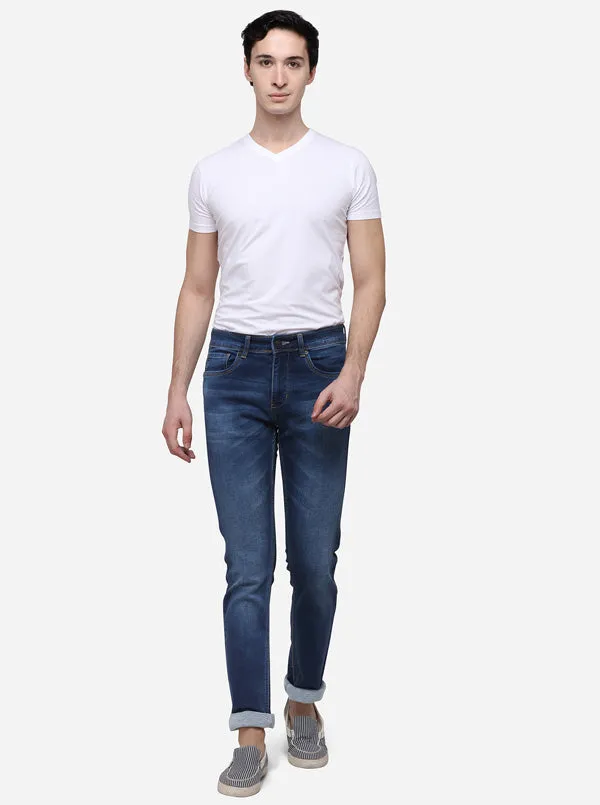 Dark Blue Straight Fit Solid Jeans | Greenfibre