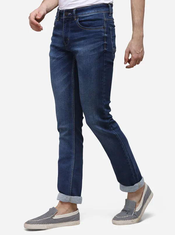 Dark Blue Straight Fit Solid Jeans | Greenfibre