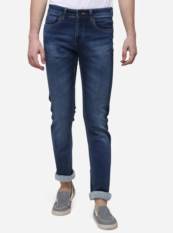 Dark Blue Straight Fit Solid Jeans | Greenfibre