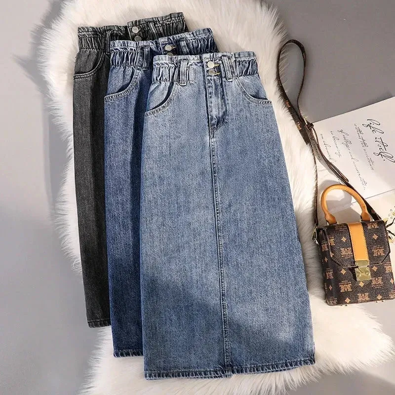 Denim Skirt Women High Waist Wrapped Hip Skirt Casual Skirt