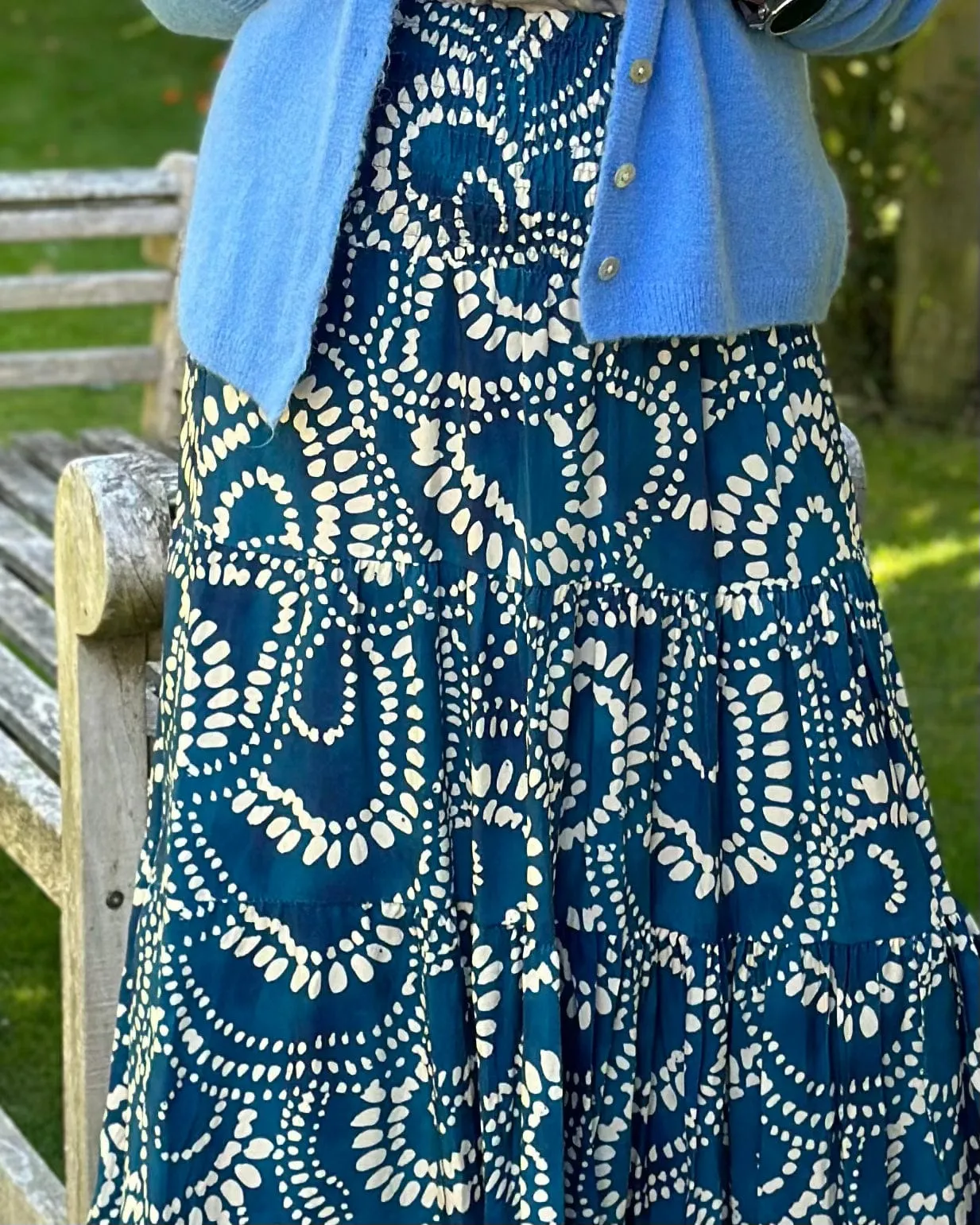 Dotty Patterned Tiered Skirt/Dress - Teal Blue