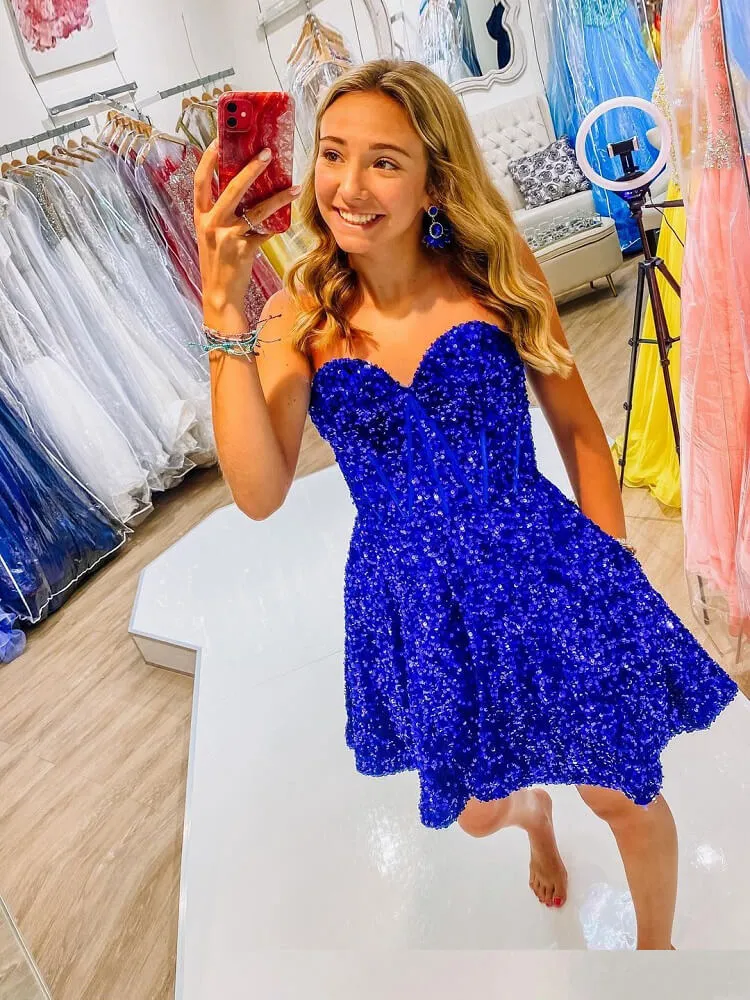 Elegant Royal Blue Sequins Pretty Homecoming Dresses Short