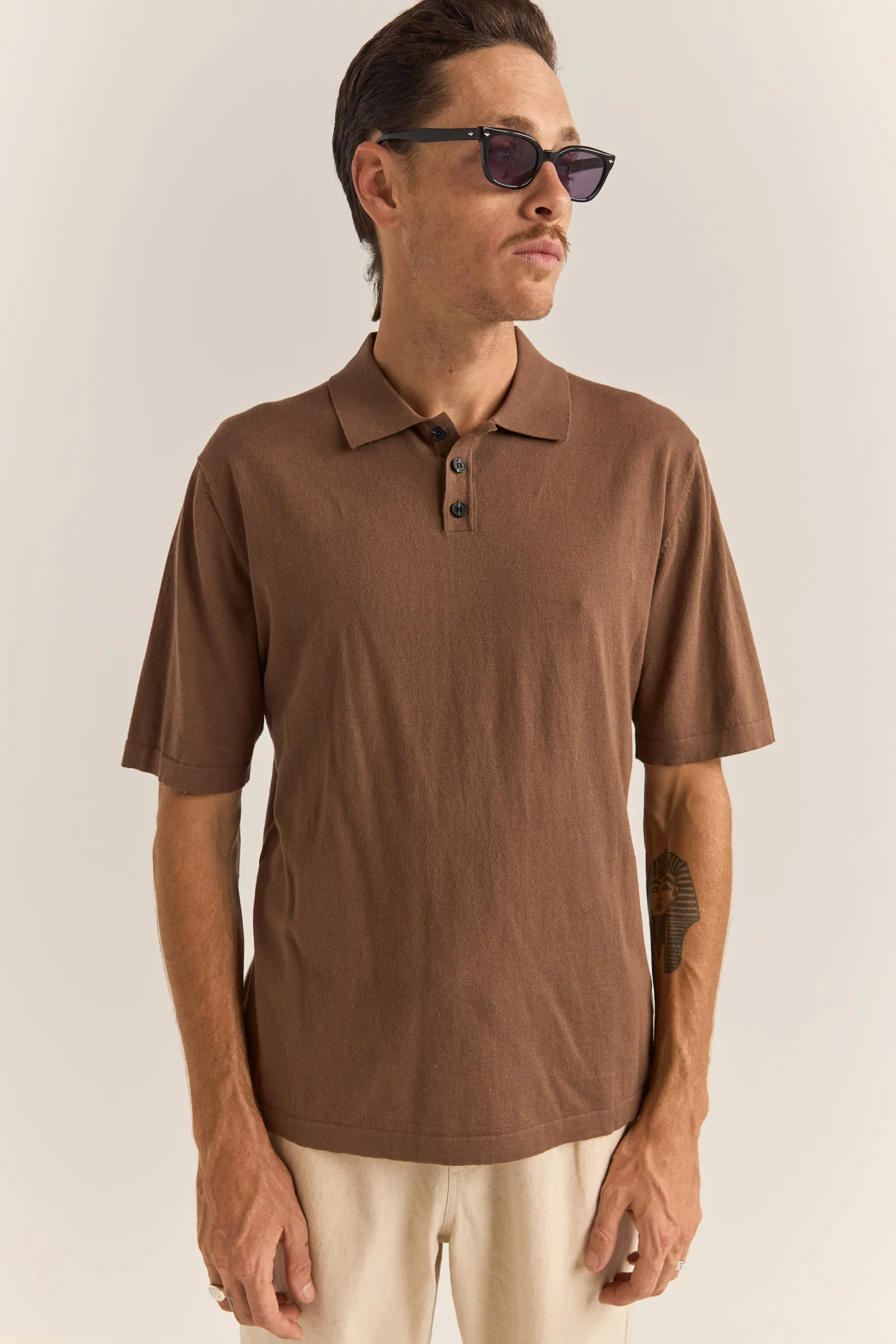 Essential Knit Ss Polo Brown