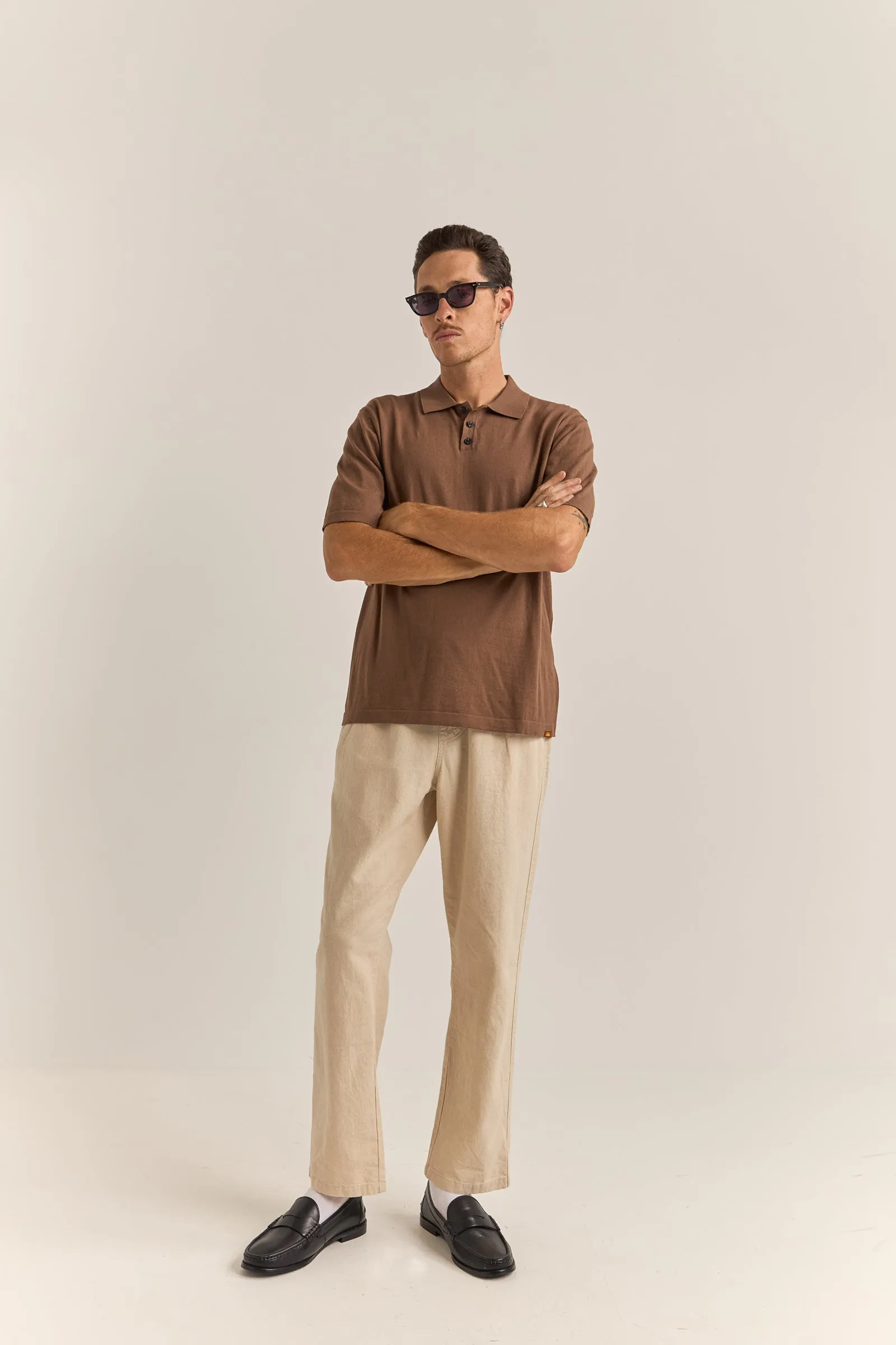 Essential Knit Ss Polo Brown