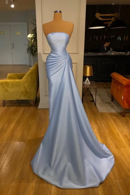 Fabulous Strapless Mermaid Graduation Dresses Long Blue Prom Dresses