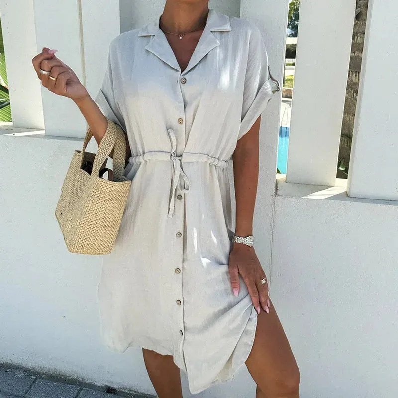 Fashion Short Sleeve Temperament Mini Dress New Women V-neck Lace-up Party Elegant 2024 Dress