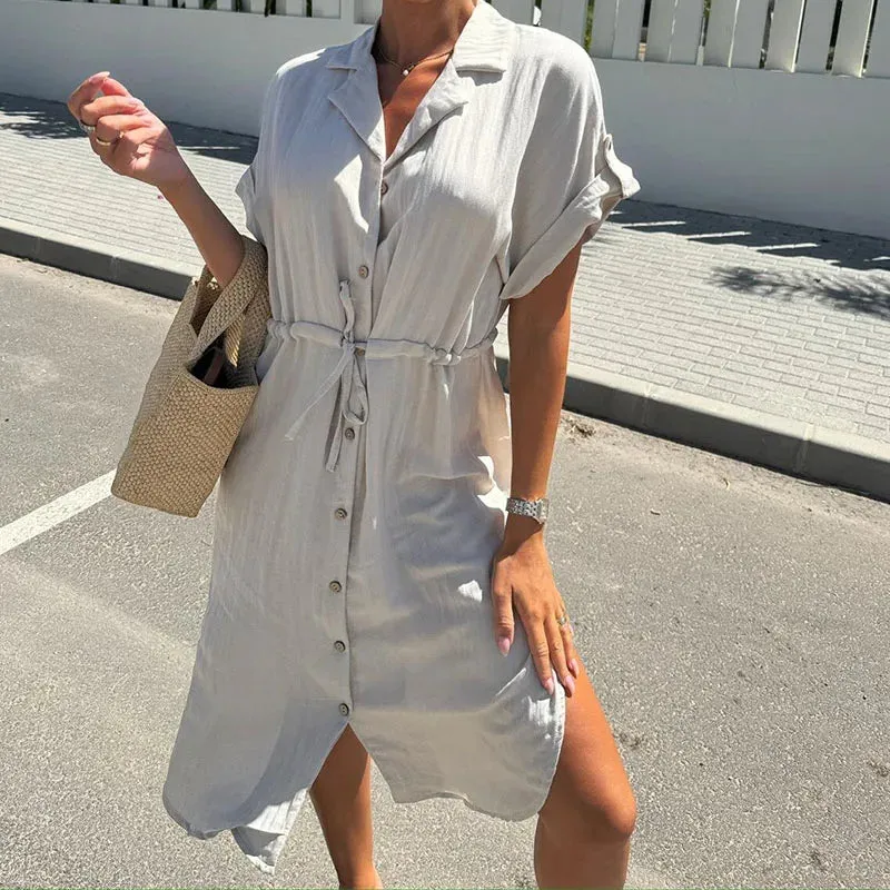 Fashion Short Sleeve Temperament Mini Dress New Women V-neck Lace-up Party Elegant 2024 Dress