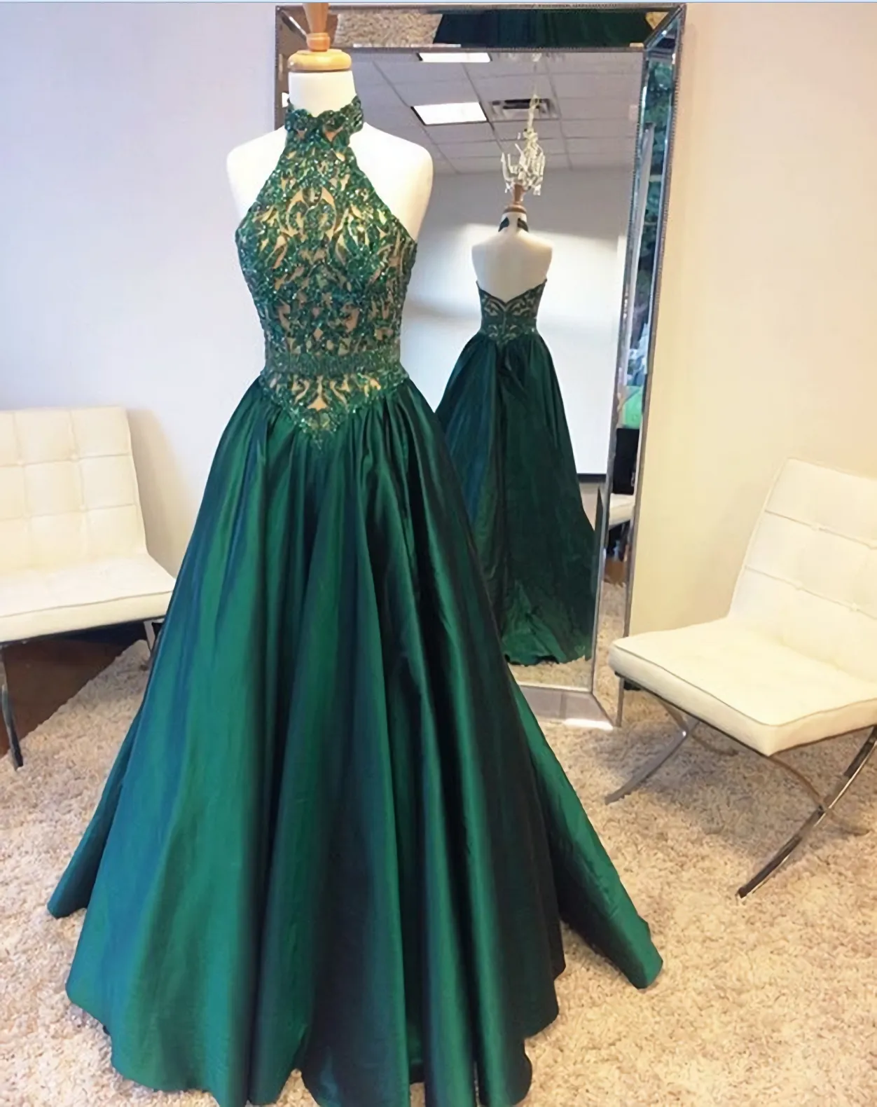 Green Halter Beading Lace A Line For Teens Elegant Backless Fashion 2025 Women Prom Dresses