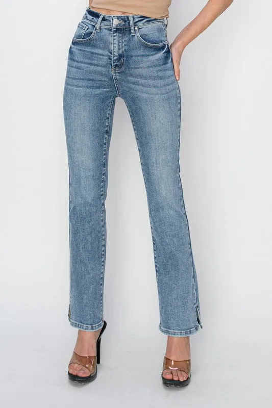 High Rise Relaxed Straight Jeans With Side Slit