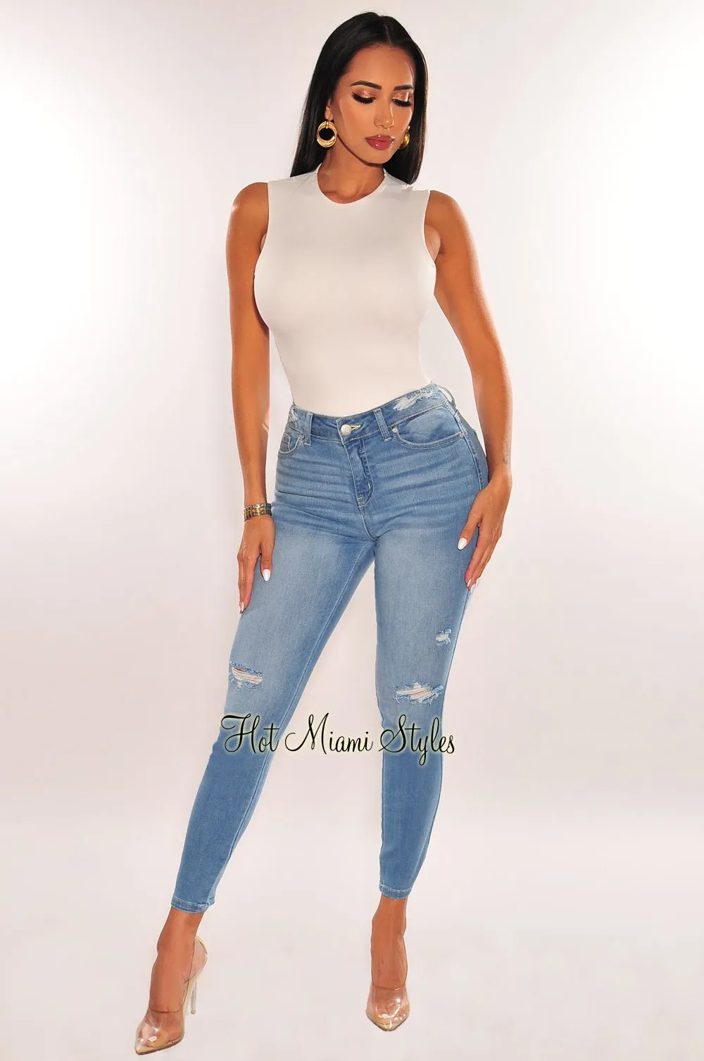 HMS Essential: White Sleeveless Perfect Fit Double Lined Bodysuit