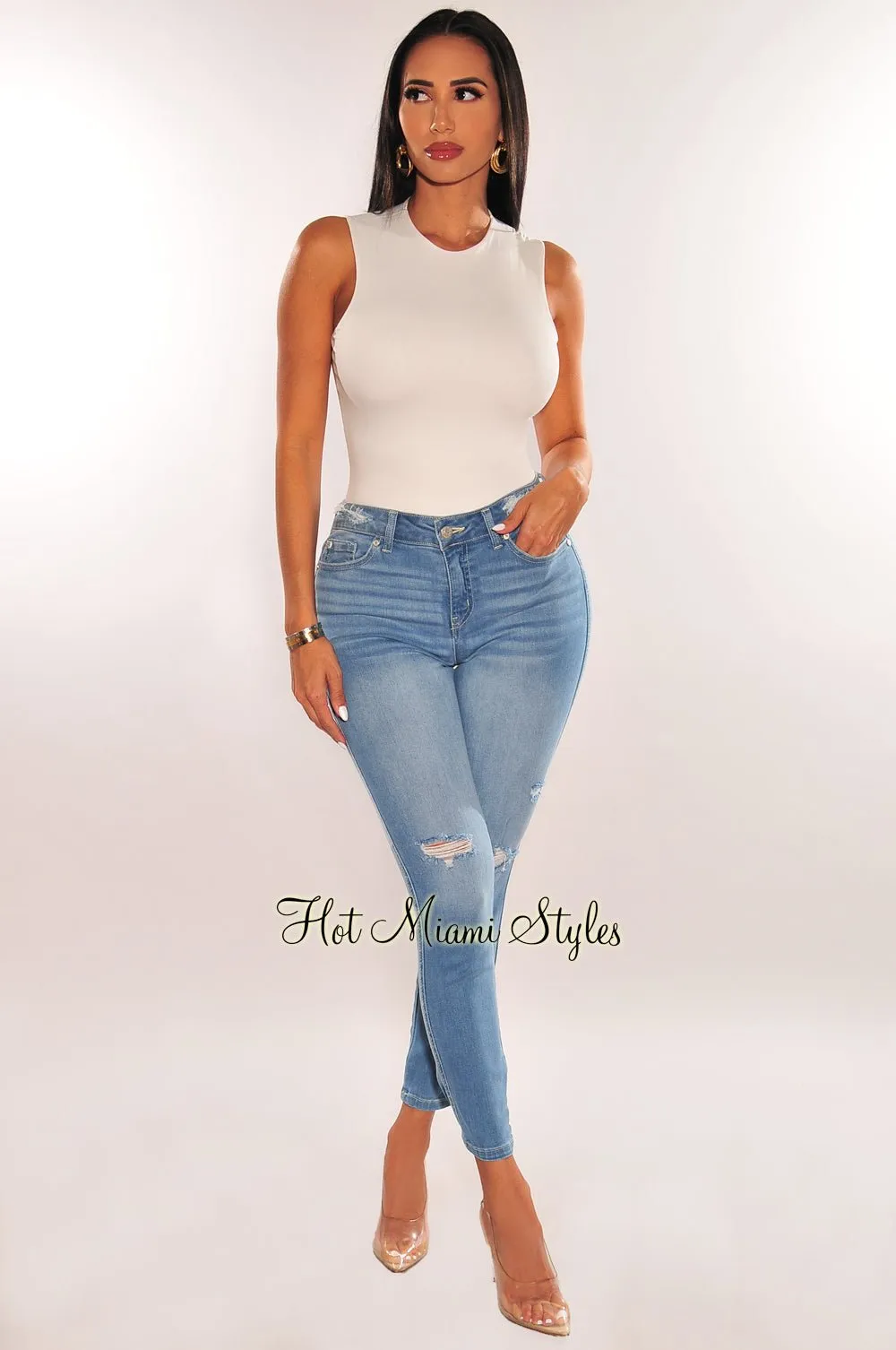 HMS Essential: White Sleeveless Perfect Fit Double Lined Bodysuit