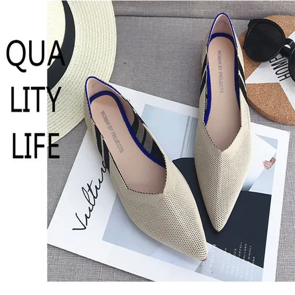 Knitted Fabric Comfortable Flat Pointed Toe Breathable Pumps