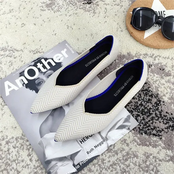 Knitted Fabric Comfortable Flat Pointed Toe Breathable Pumps