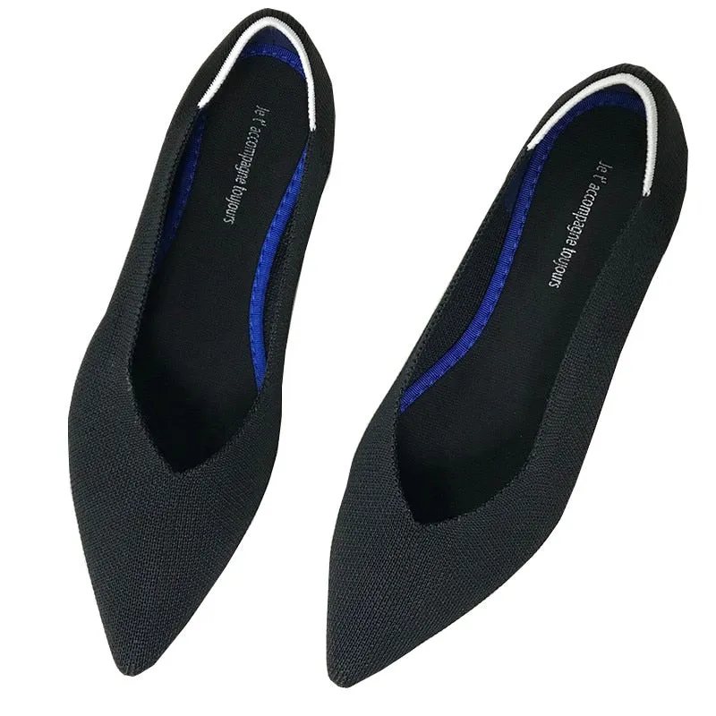 Knitted Fabric Comfortable Flat Pointed Toe Breathable Pumps