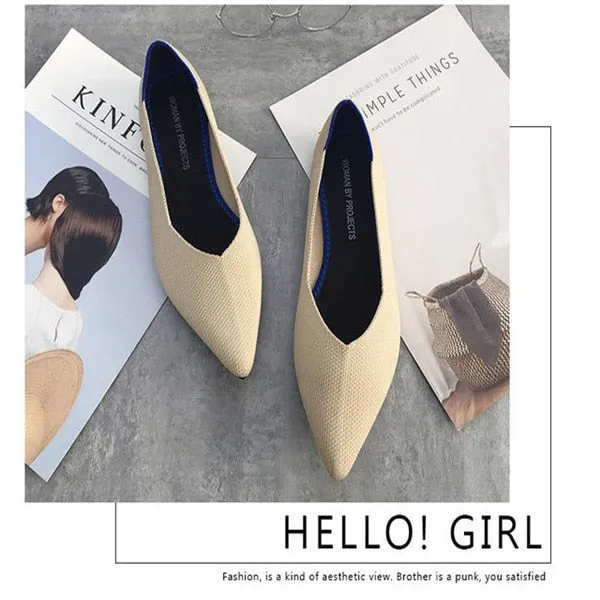 Knitted Fabric Comfortable Flat Pointed Toe Breathable Pumps