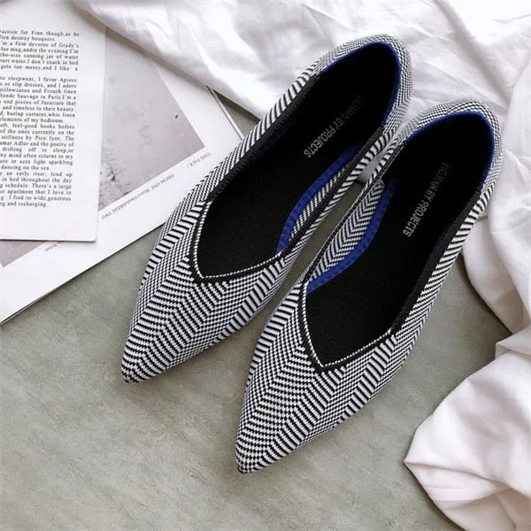 Knitted Fabric Comfortable Flat Pointed Toe Breathable Pumps