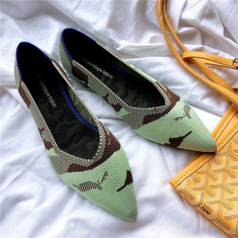 Knitted Fabric Comfortable Flat Pointed Toe Breathable Pumps