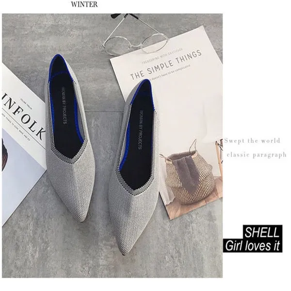 Knitted Fabric Comfortable Flat Pointed Toe Breathable Pumps