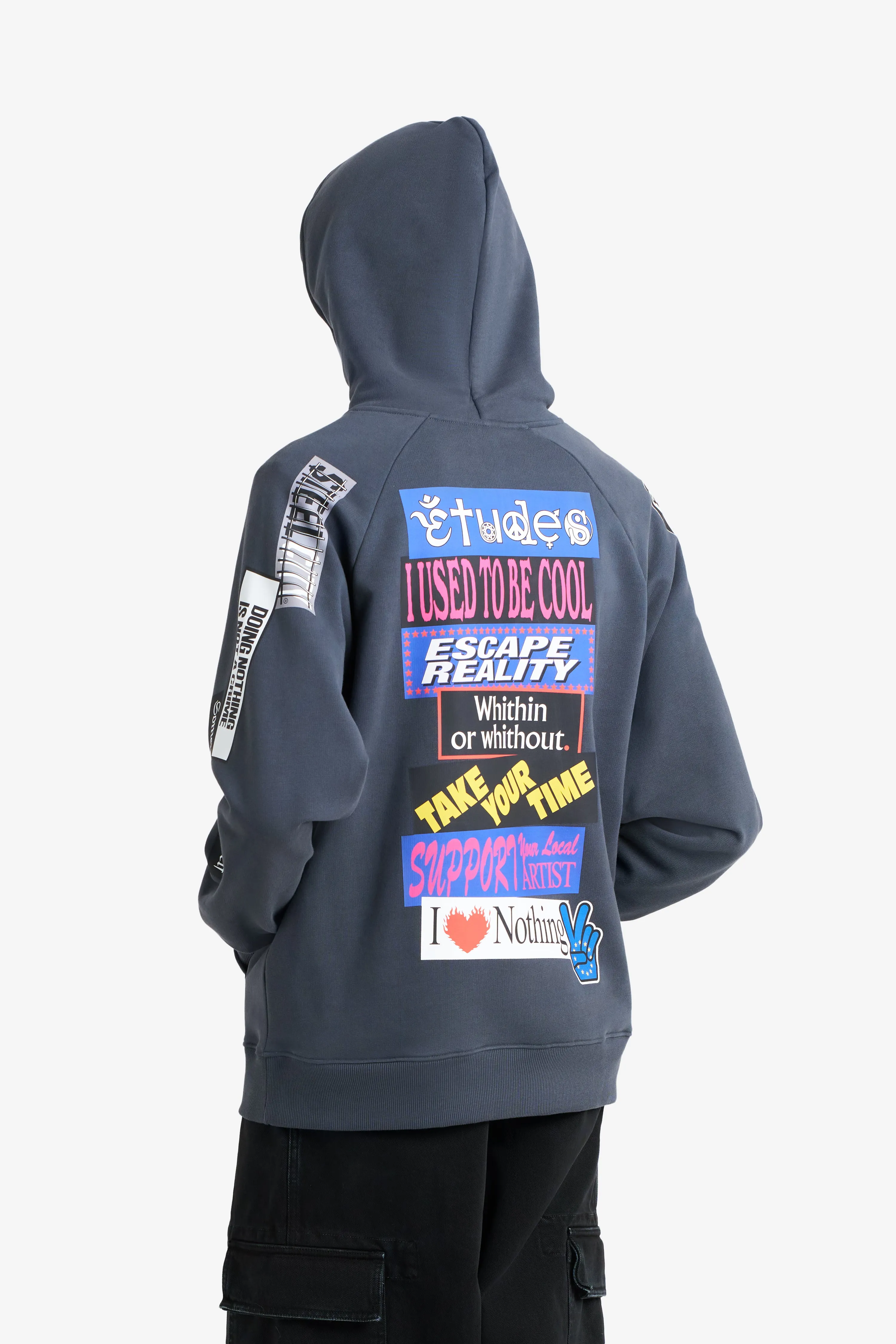 LOOSE HOODIE STICKERS DARK GREY