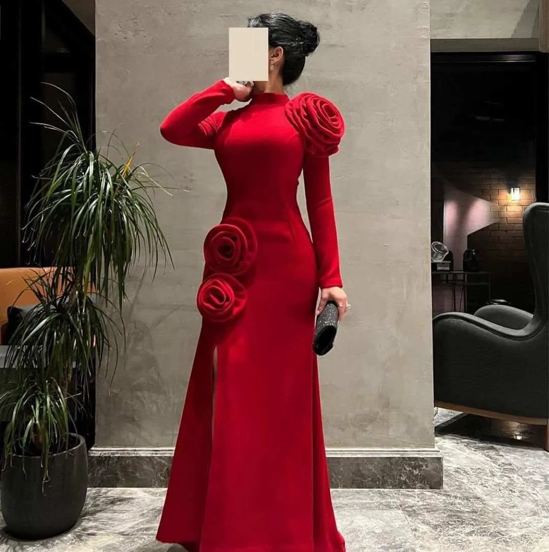 Luxury Red Mermaid Prom Dress Split Special Occasion Dresses Long